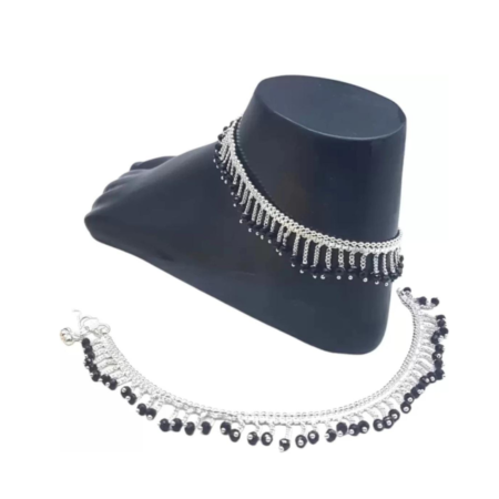 Beautiful Silver Plated Black Jhalar Anklets For Women And Girls