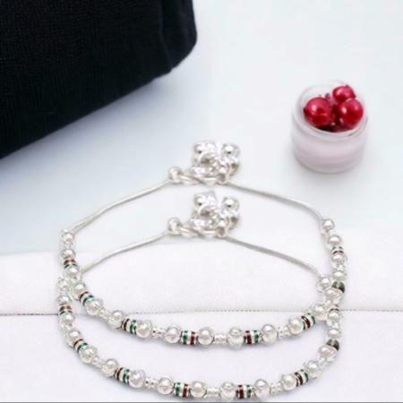 Beautiful Silver Plated Multicolour Jhalar Anklets For Women And Girls